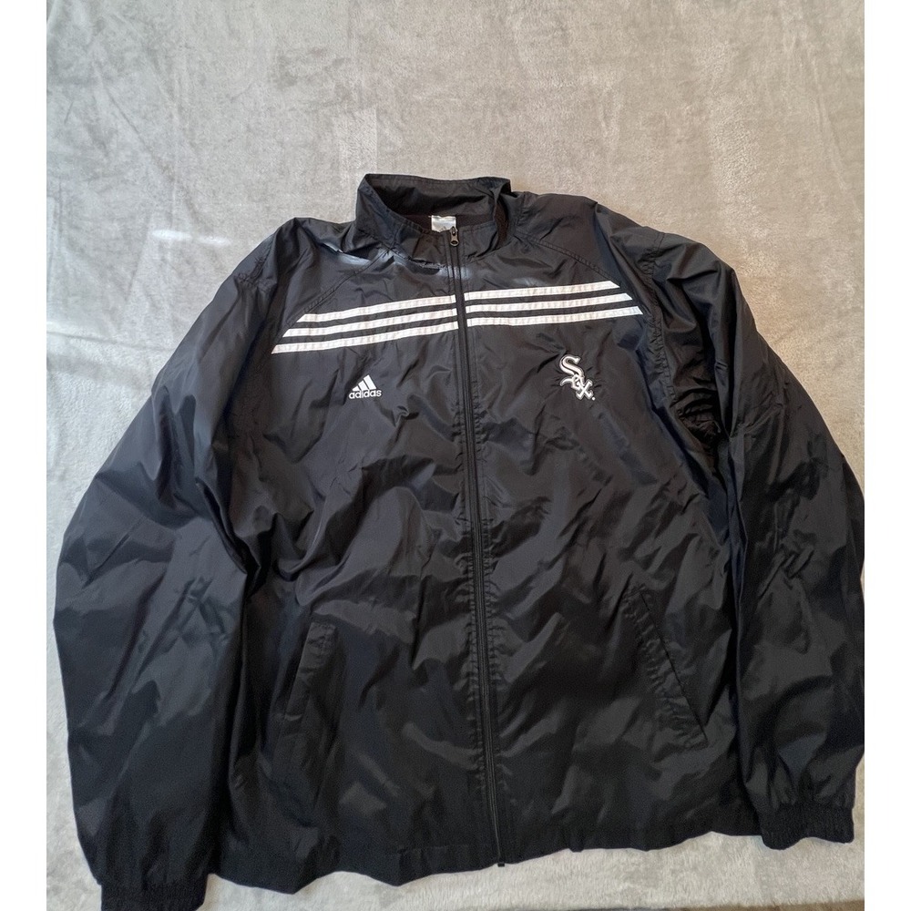 Adidas Chicago White Sox Mens Jacket 2XL Black Windbreaker Full Zip MLB